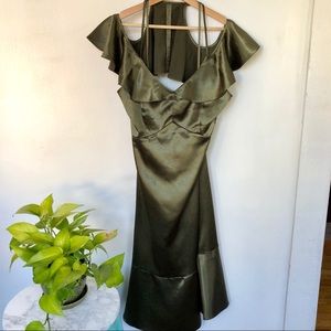Topshop Olive Satin Frill Mermaid Midi. Sz10. NWT
